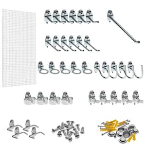 1/4 in. Custom Painted White Pegboard Wall Organizer with 36-Piece Locking Hooks