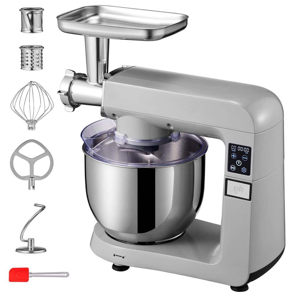 6 in 1 Stand Mixer, 450-Watt Multifunctional Electric Mixer with Tilt-Head 6 Speeds and LCD Screen Timing.