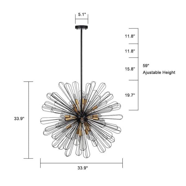 Aquin 18-Light Black and Gold Sputnik Starburst Chandelier