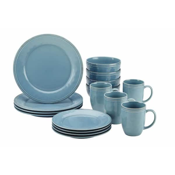 Rachael Ray Cucina 16-Piece Agave Blue Dinnerware Set 55093 - The Home ...