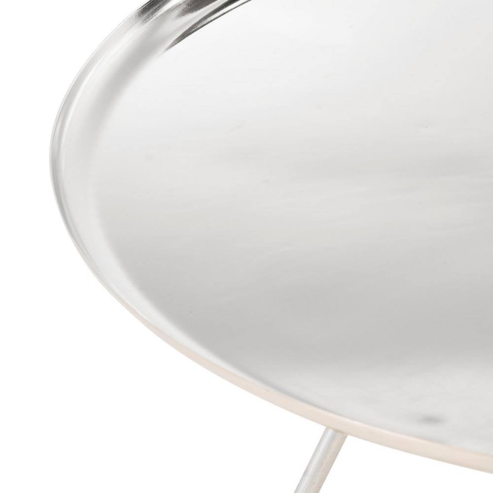 Round Silver Metal Coffee Table with Gold Cap Legs