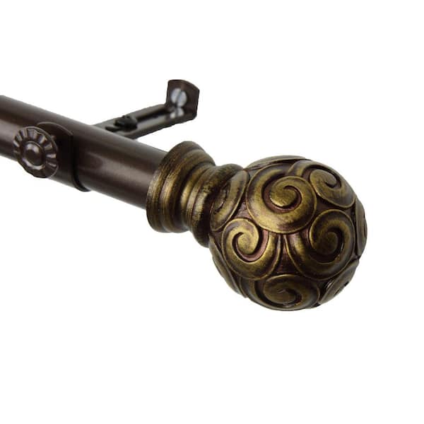 Rod Desyne 66 in. - 120 in. Telescoping Single Curtain Rod Kit in Cocoa with Bonbon Finial