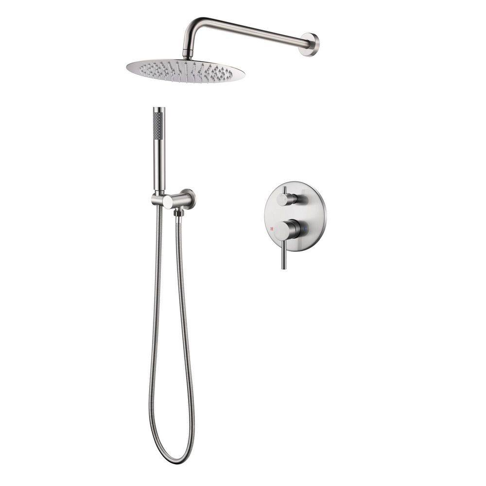 1-Spray Patterns with 1.5 GPM 10 in. Wall Mounted Dual Shower Heads with Rough-In Valve in Brushed Nickel price history on PriceWatchPro