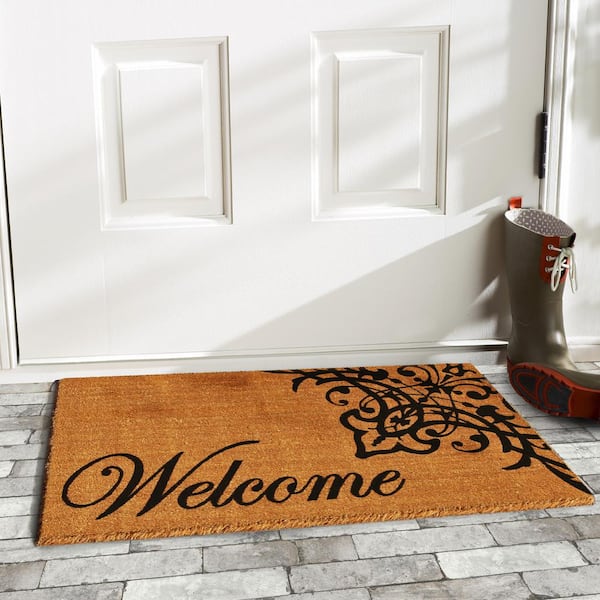 Calloway Mills 121352436 Scroll Welcome Doormat, 24" x 36", Natural Black