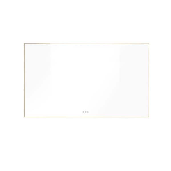 Interbath 60 in. W x 36 in. H Large Rectangular Framed Dimmable Wall Bathroom Vanity Mirror in Brushed Gold