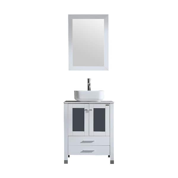 Siavonce 21.7 in. W x 24 in. D x 29.5 in. H Single Sink Vanity, White Cabinets with Top and Faucet and Mirror, Pop-Up Drain