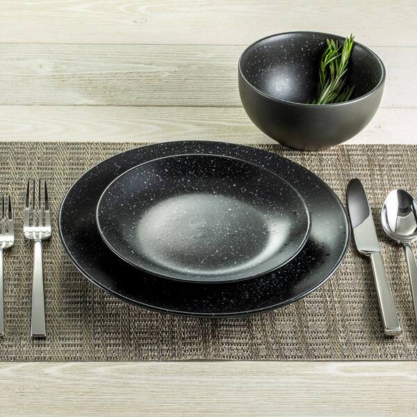 12-Piece Matte Stoneware Dinnerware Set, Gray