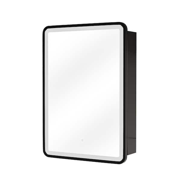 Unbranded Black 24 in. W x 30 in. H Rectangular Aluminum Medicine Cabinet with Mirror, 3 Colors Light, Anti-fog Function