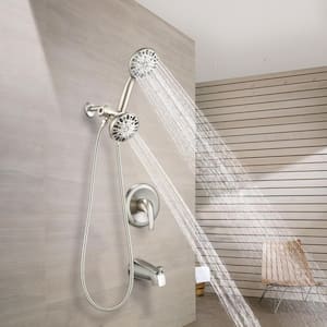 Single-Handle 5-Spray Round Shower Faucet with Handheld Shower in Brushed Nickel (Valve Included)