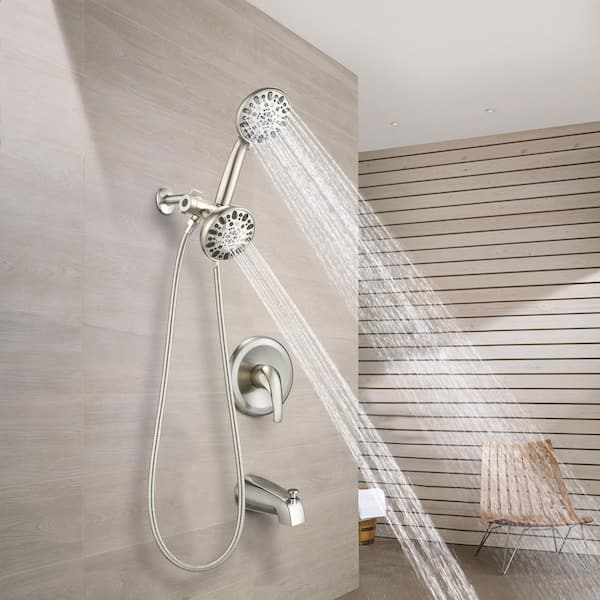 Single-Handle 5-Spray Round Shower Faucet with Handheld Shower in Brushed Nickel (Valve Included)