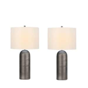 25 in. Faux Grey Stone Tower Indoor Table Lamp Set with Decorator Shade and (Set of 2)