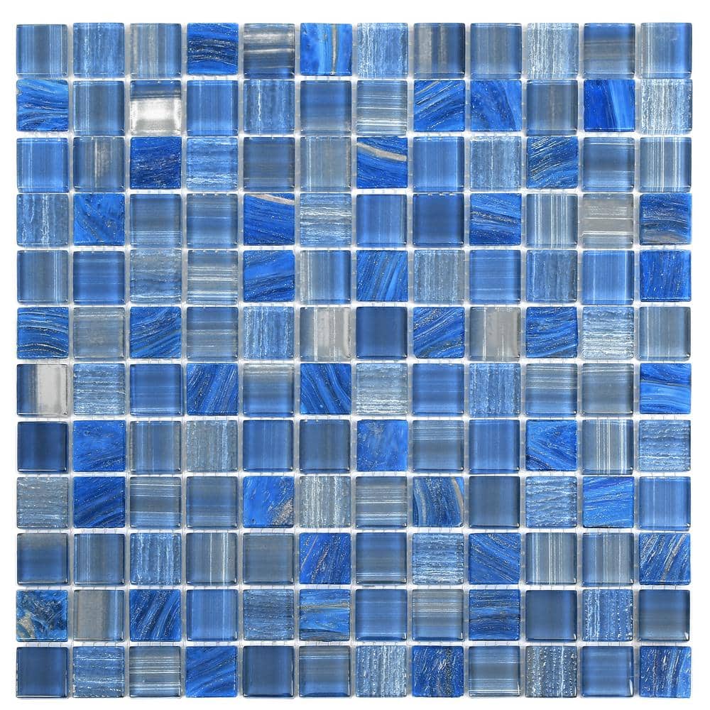 Toluca 12" x 12" Blue Polished Glass Mosaic Tile