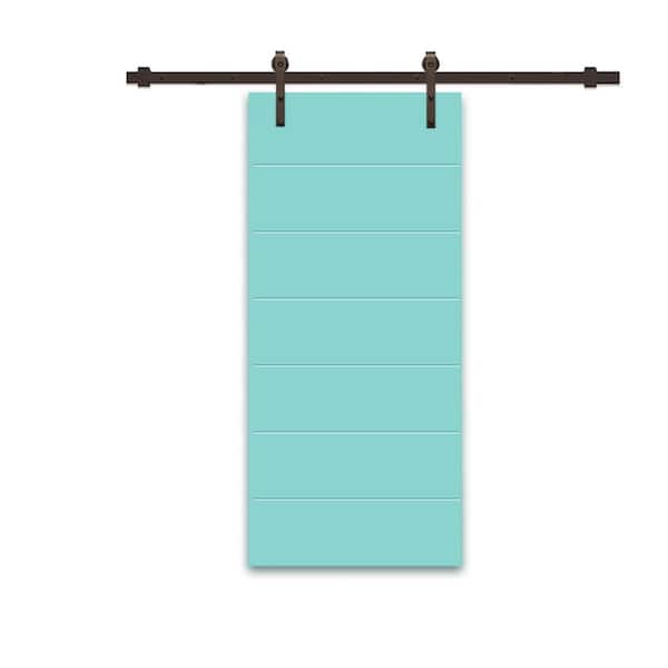 CALHOME 30 in. x 96 in. Mint Green Painted Composite MDF Paneled Interior Sliding Barn Door with Hardware Kit