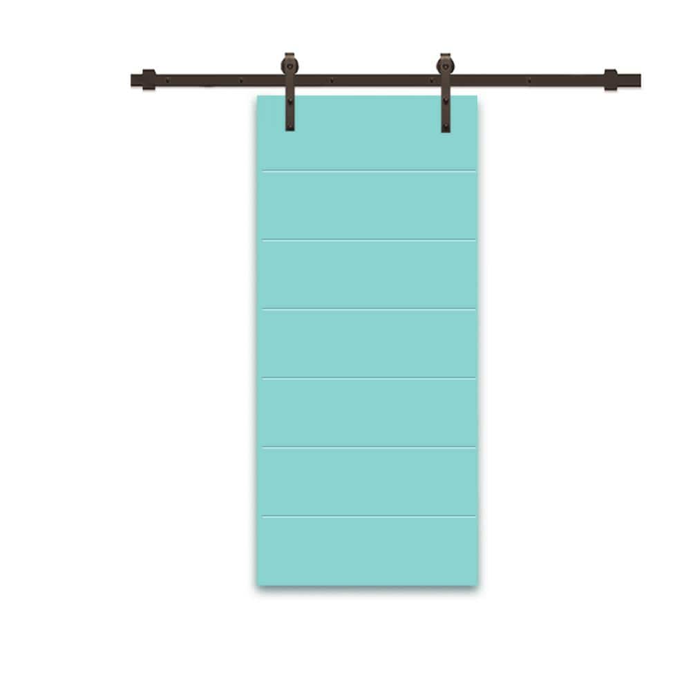 CALHOME 42 in. x 96 in. Mint Green Stained Composite MDF Paneled Interior Sliding Barn Door with Hardware Kit
