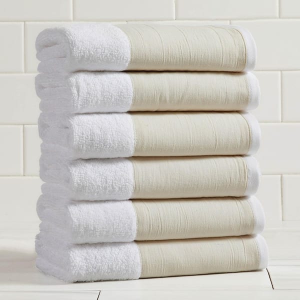 White Ultra-Soft Cotton Linen-Like Border 6 Pack Hand Towel Set