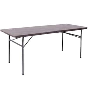 72 in. Brown Plastic Tabletop Metal Frame Folding Table