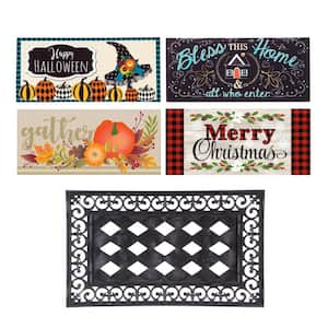Sassafras Fall Holiday Set of 5 Door Mats with Rubber Display Frame, Collection #3