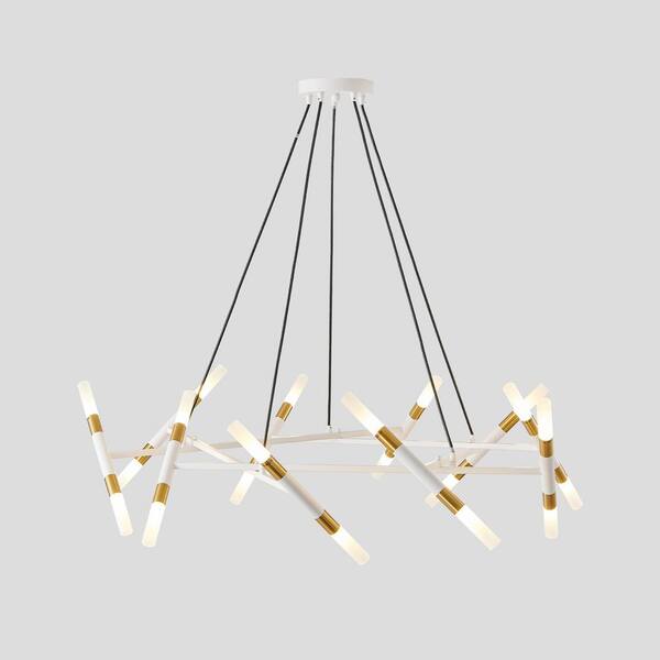 Sunpez 40.9 in. W 20-Light White and Gold Chandelier Branch Light Fixture, Adjustable Height, G9, No Bulbs Included
