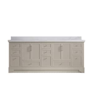 Alys 84 in. W x 22 in. D x 36 in. H Double Sink Bath Vanity in Fine Grain with 2 in. Calacatta Nuvo Quartz Top