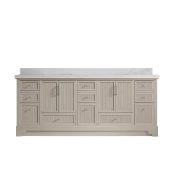 Willow Collections Alys 84 in. W x 22 in. D x 36 in. H Double Sink Bath Vanity in Fine Grain with 2 in. Calacatta Nuvo Quartz Top