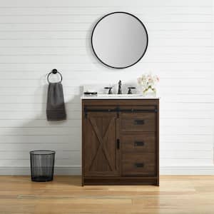 Rafter 30 in. W x 22 in. D Bath Vanity in Rustic Brown with Carrara White Engineered Stone Vanity Top with White Sink
