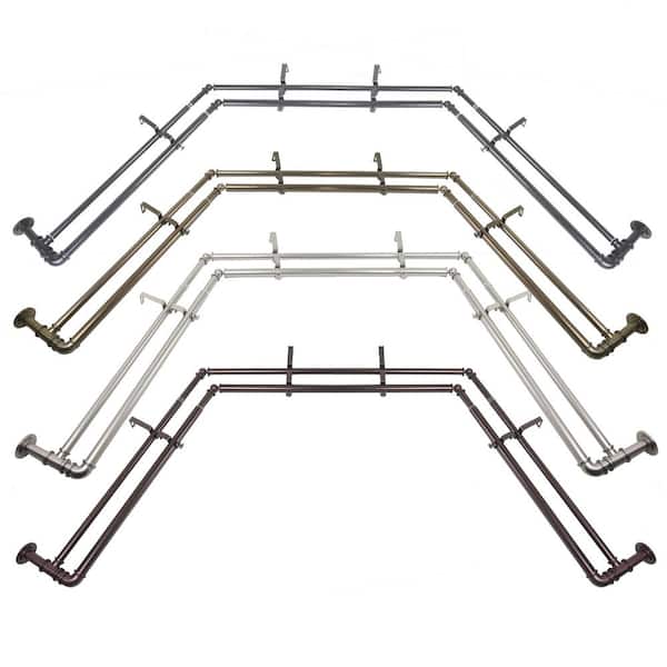 1 inch Pipe Double Bay Window Curtain Rod 23"-41", 41"-78"-Black