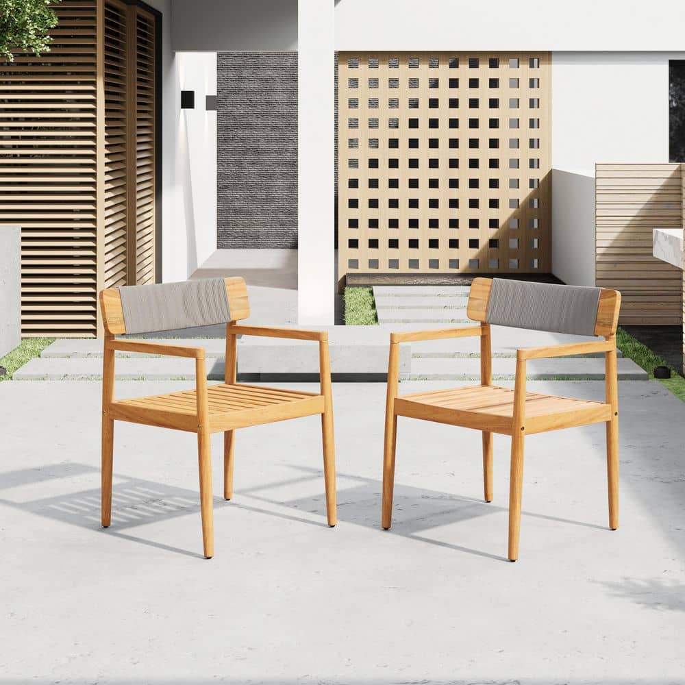ダイニングチェア New Dining chair Creative Braided Acacia Wood Outdoor Dining Chair with Armrests
