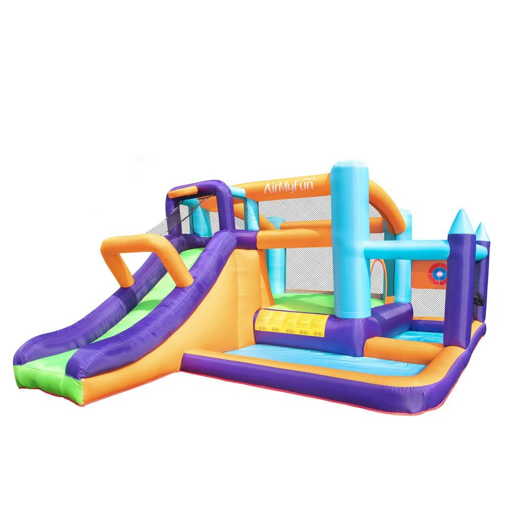 Large Inflatable Bounce House with Basketball Hoop, Dart Target, and Huge J