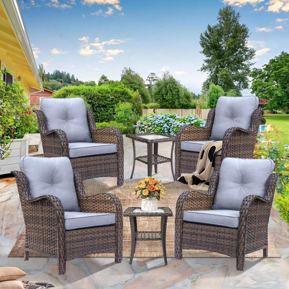 Brown 6-Piece Wicker Patio Conversation Set with Armrest Chairs Outdoor Rattan Side Table with Gray Cushions price history on PriceWatchPro