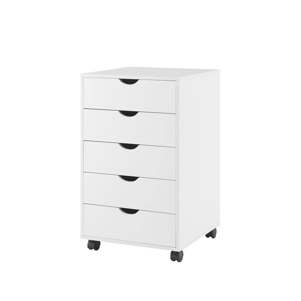 White Mobile 5-Drawer Vertical Wood Storage Cabinet