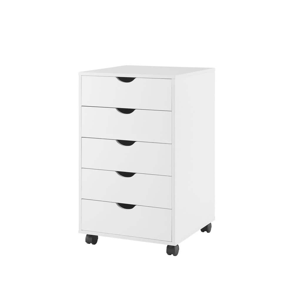 White Mobile 5-Drawer Wooden Office File Cabinet