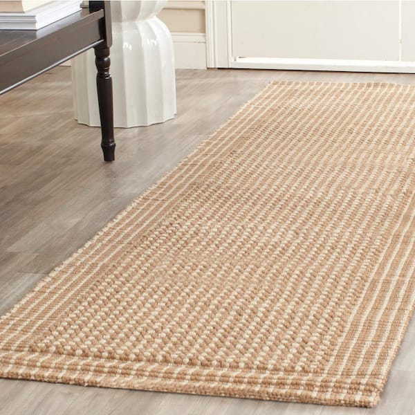 Natural Fiber Ivory/Beige 3 ft. x 14 ft. Border Runner Rug