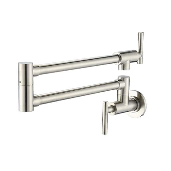 Unbranded 2 Handles Wall Mounted Pot Filler with Swing Arm Folding Faucet in Brushed Nickle
