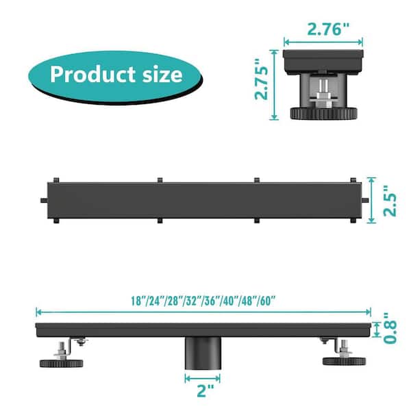 Elefloom Linear Shower Drain, 24 inch Drain with Tile Insert 2-in-1 Panel, Brushed 304 Stainless Steel Shower Floor Drain, Linear Drain with Hair Strainer and Adjustable Feet