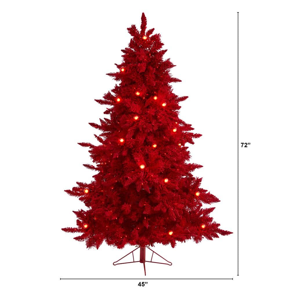 6-Foot Red Flocked Fir Artificial Christmas Tree with Lights