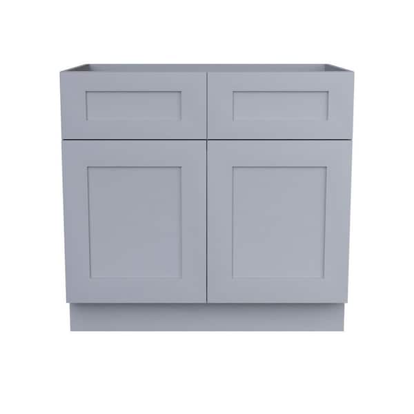 36 in. W x 24 in. D x 34.5 in. H Assembled Base Kitchen Cabinet with 2 Doors and 2 Drawers in Grey