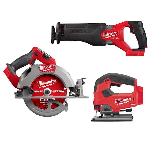 M18 FUEL 18V Lith-Ion Brushless Cordless 7-1/4 in. Circular Saw w/ Recip Saw & Jig Saw