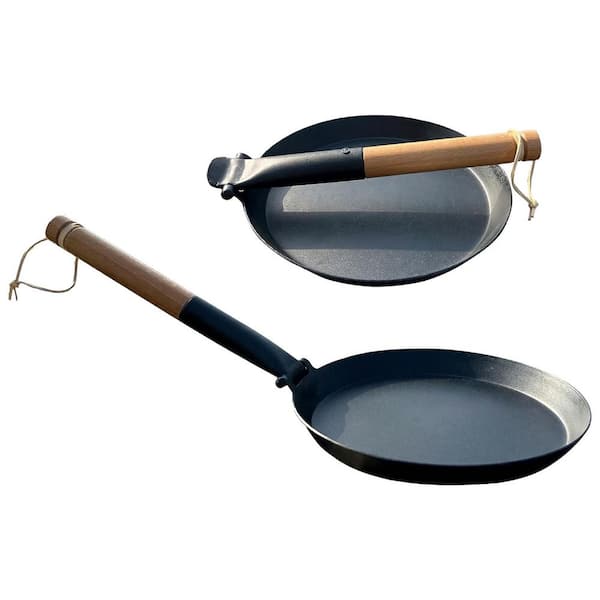 Pre-Seasoned Black Cast Iron Frying Pan with Folding Handle, Non-Stick, All Cooktops, Hanging Lanyard