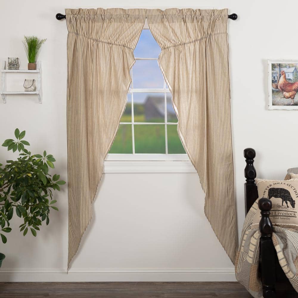 Sawyer Mill Ticking Stripe 36 in. W x 84 in. L Light Filtering Prairie Window Curtain Panel Coal Black Dark Creme Pair price history on PriceWatchPro