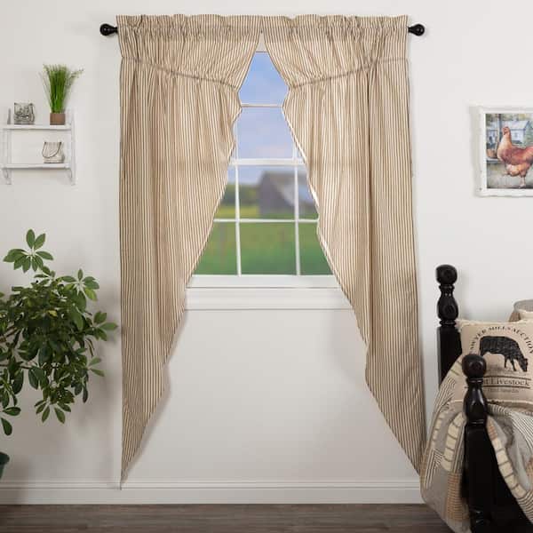 VHC BRANDS Sawyer Mill Ticking Stripe 36 in. W x 84 in. L Light Filtering Prairie Window Curtain Panel Coal Black Dark Creme Pair