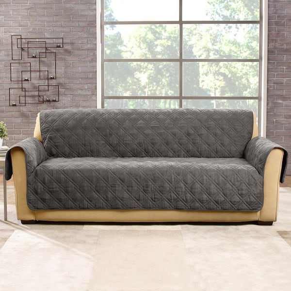 Sure-Fit Microfiber Pet Dark Gray Polyester Sofa Slipcover