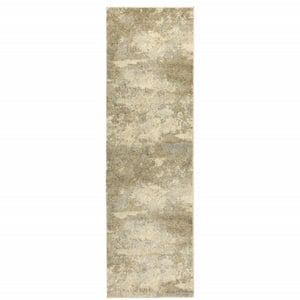 2 ft. X 8 ft. Beige and Gold Abstract Power Loom Runner Rug