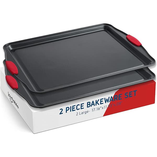 Eatex 2-Piece Black Steel Nonstick Large Baking Cookie Sheet Set w/Silicone Handles