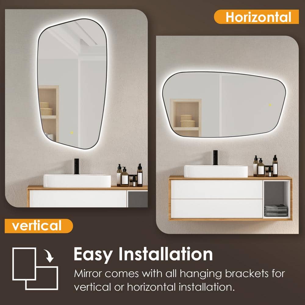 Florian 26" x 48" Black Aluminum LED Vanity Mirror