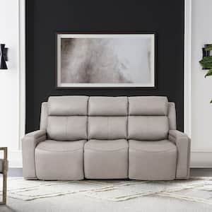 Claude 83 in. Light Grey Leather Dual Power Reclining Sofa