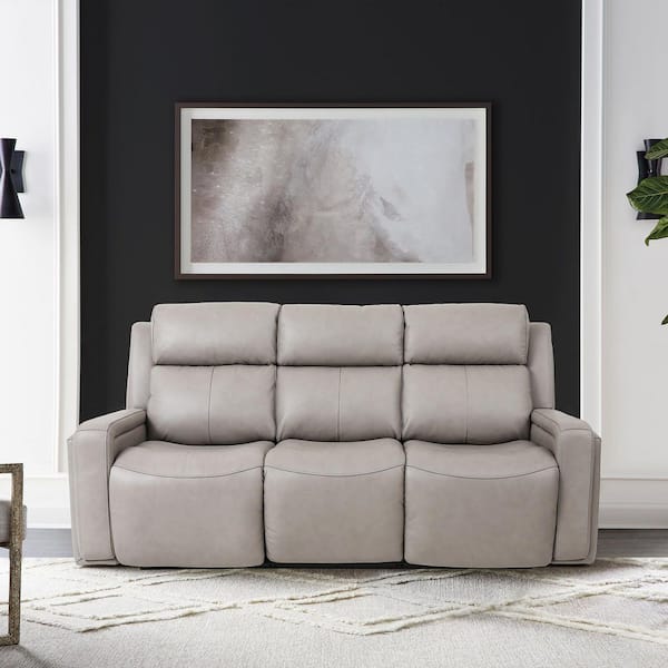Armen Living Claude 83 in. Light Grey Leather Dual Power Reclining Sofa