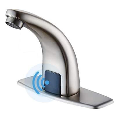 Automatic Sensor Touchless Bathroom Sink Faucet With Deck Plate In Brushed Nickel