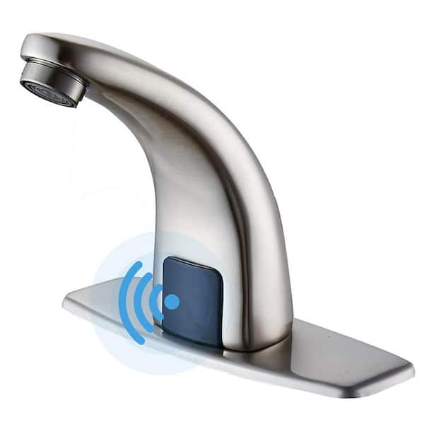 BWE Automatic Sensor Touchless Bathroom Sink Faucet With Deck Plate In Brushed Nickel