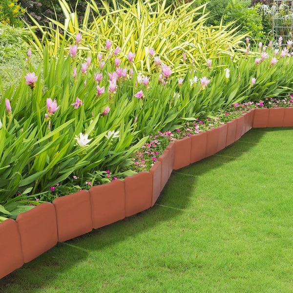 0.75 in. x 10 in. x 9 in. Terracotta Plastic Garden Edging Stone-Look Border (10-Piece)