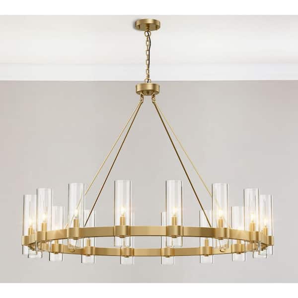 YUYI Modern Chandelier 48 in. 16-Light Gold Wagon Wheel Chandelier for Dinning Room, Kitchen Island, Foyer, Bedroom